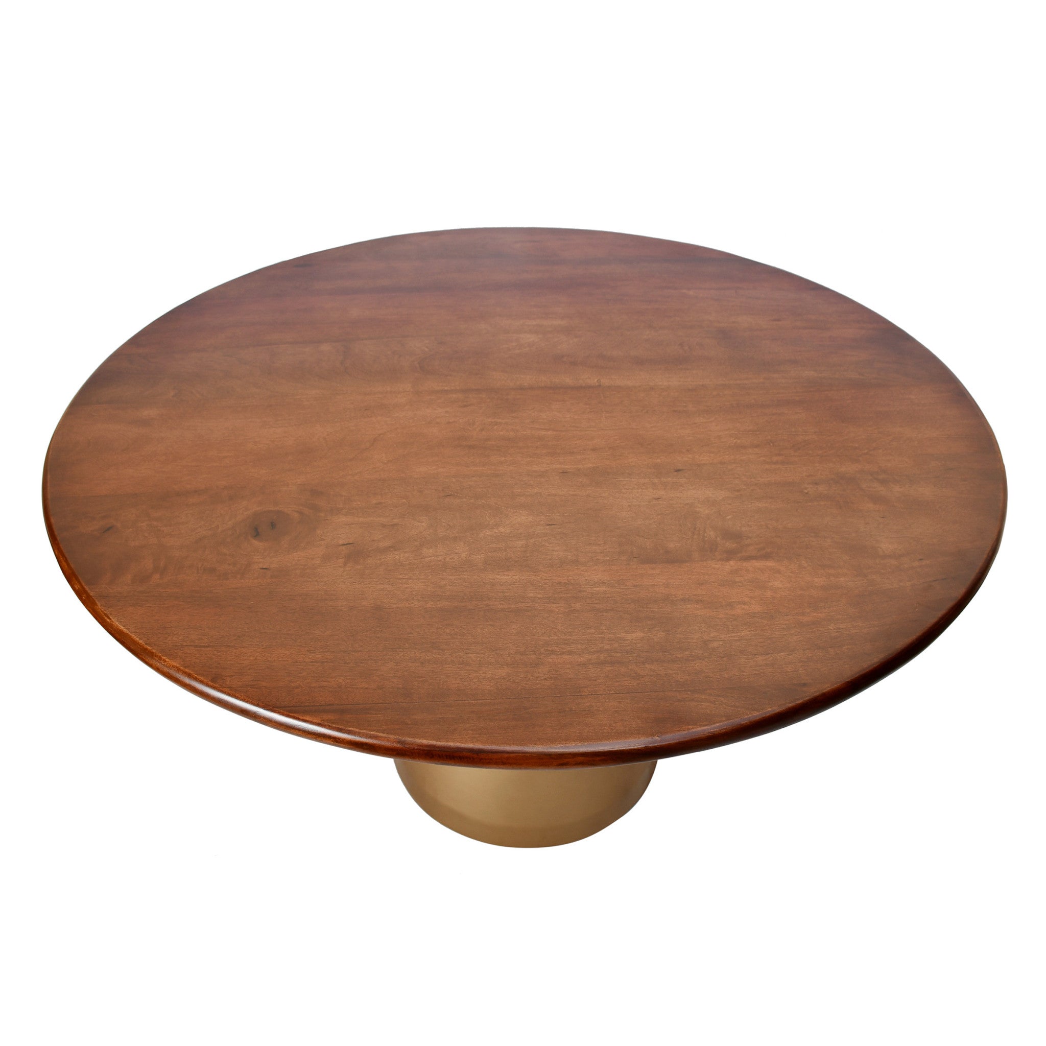 48" Walnut And Rose Gold Solid Wood And Iron Pedestal Base Round Top Dining Table