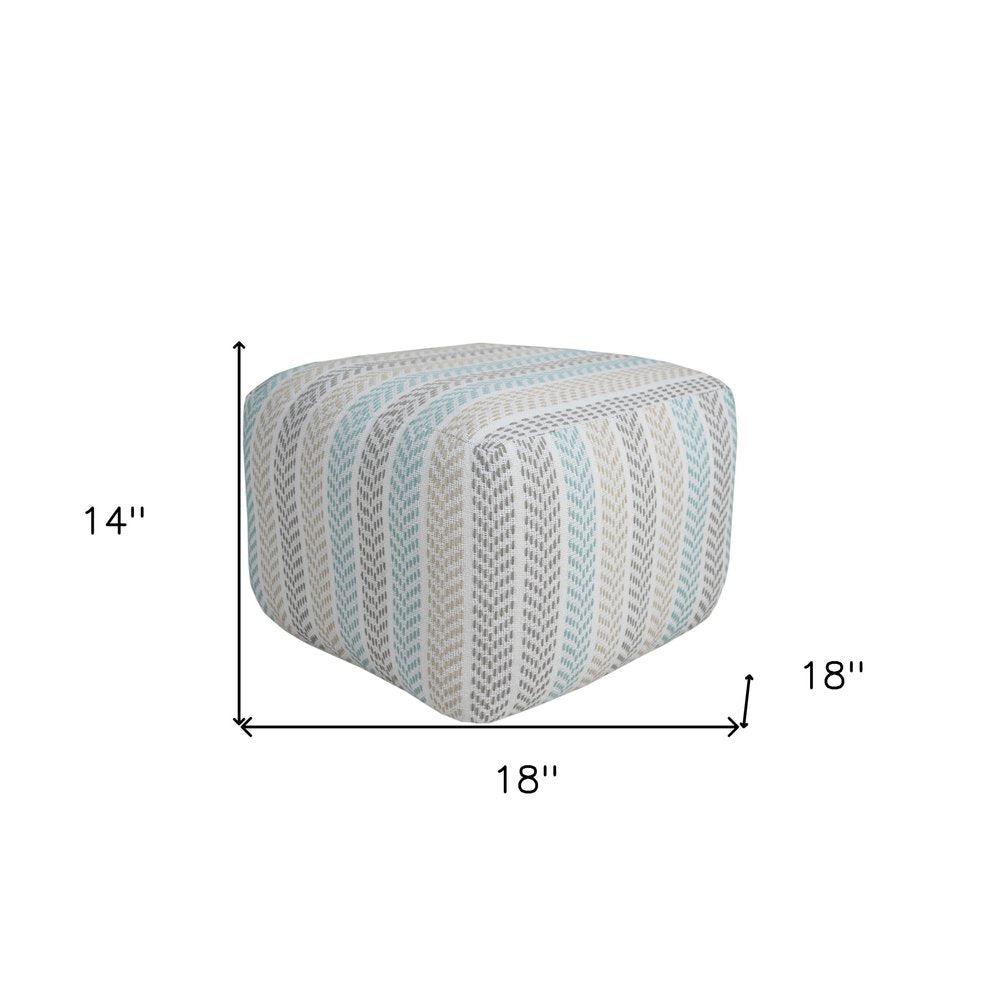18" Gray And White Cotton Chevron Pouf Ottoman