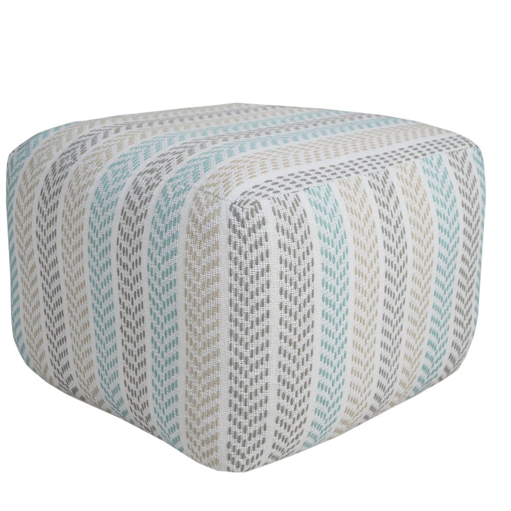18" Gray And White Cotton Chevron Pouf Ottoman