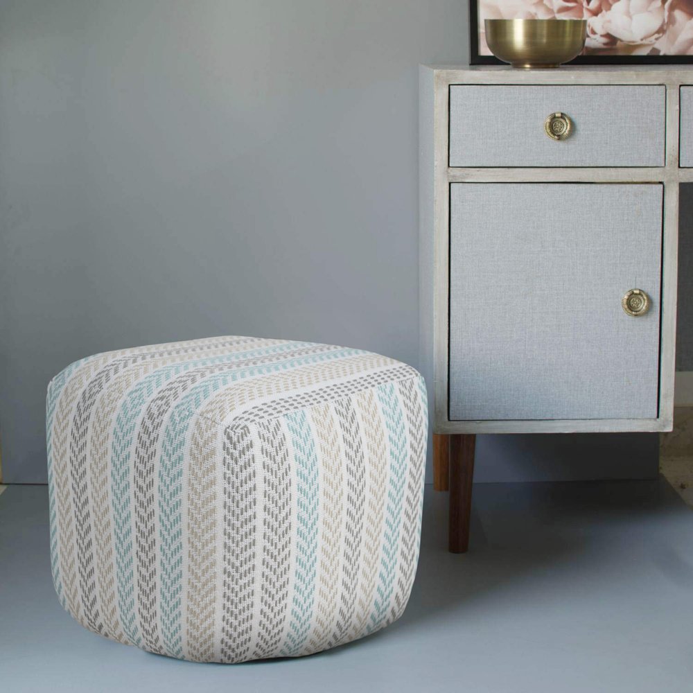 18" Gray And White Cotton Chevron Pouf Ottoman