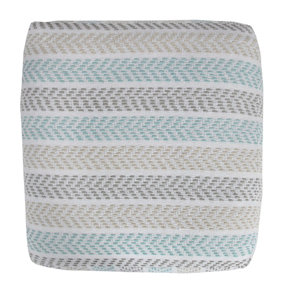 18" Gray And White Cotton Chevron Pouf Ottoman