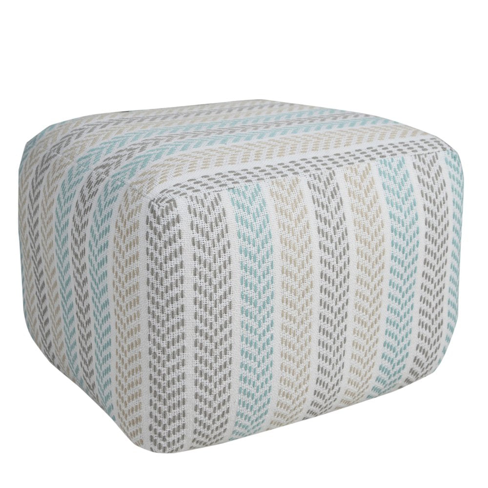 18" Gray And White Cotton Chevron Pouf Ottoman