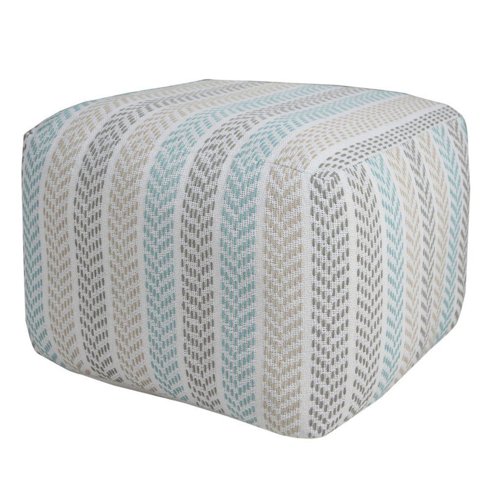 18" Gray And White Cotton Chevron Pouf Ottoman