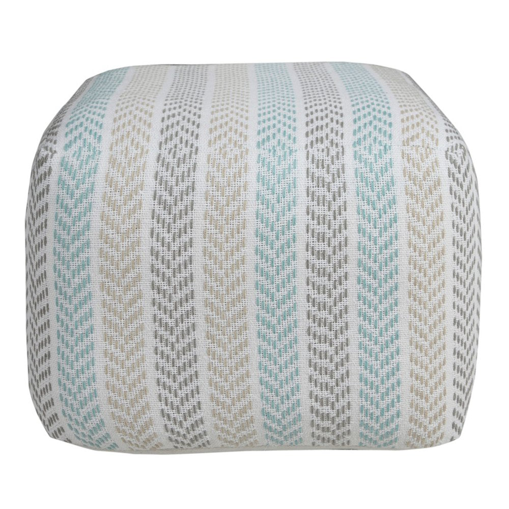 18" Gray And White Cotton Chevron Pouf Ottoman