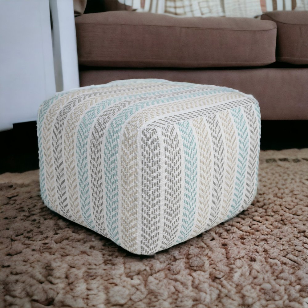 18" Gray And White Cotton Chevron Pouf Ottoman