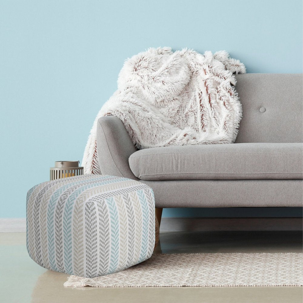 18" Gray And White Cotton Chevron Pouf Ottoman