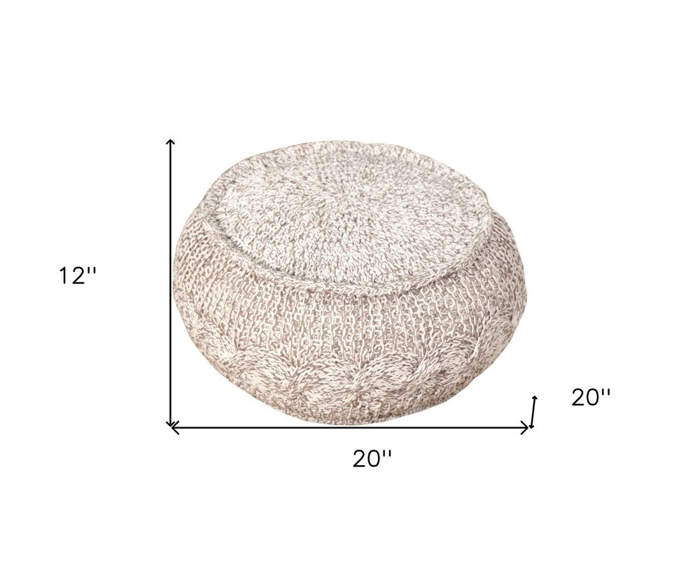 20" Beige Cotton Round Geometric Pouf Ottoman