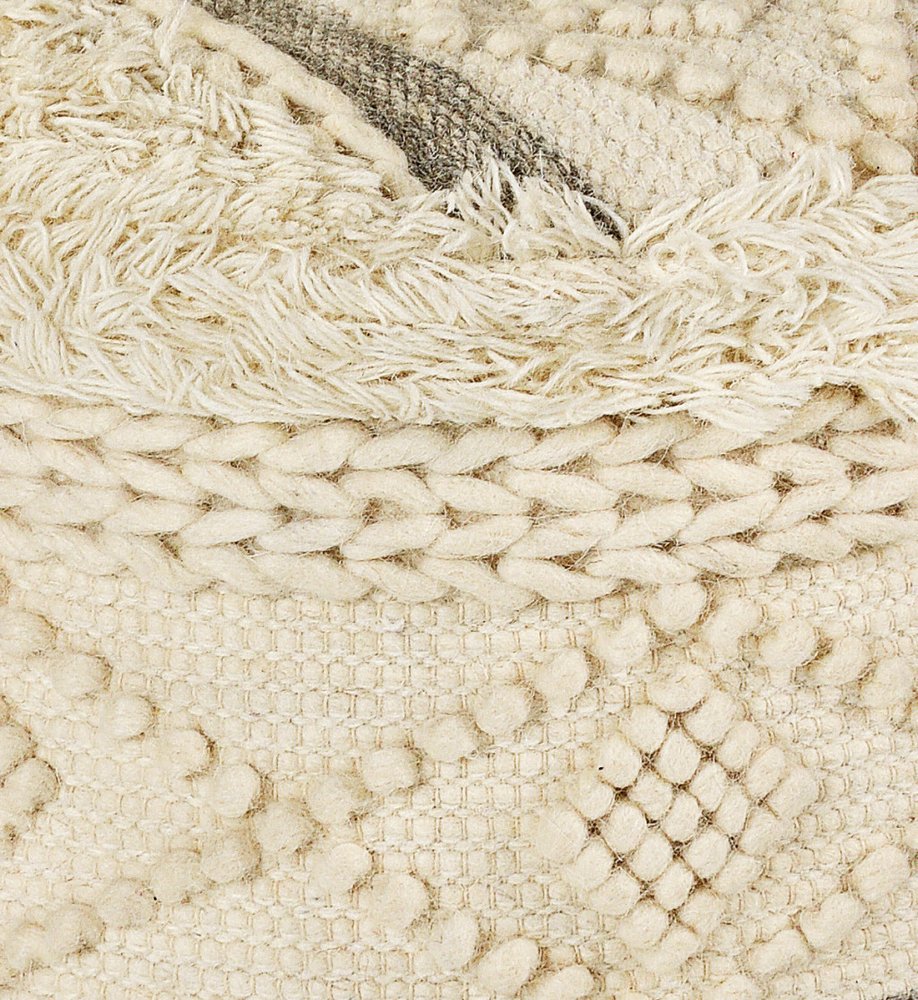 18" Cream Wool Cotton Blend Round Geometric Pouf Ottoman