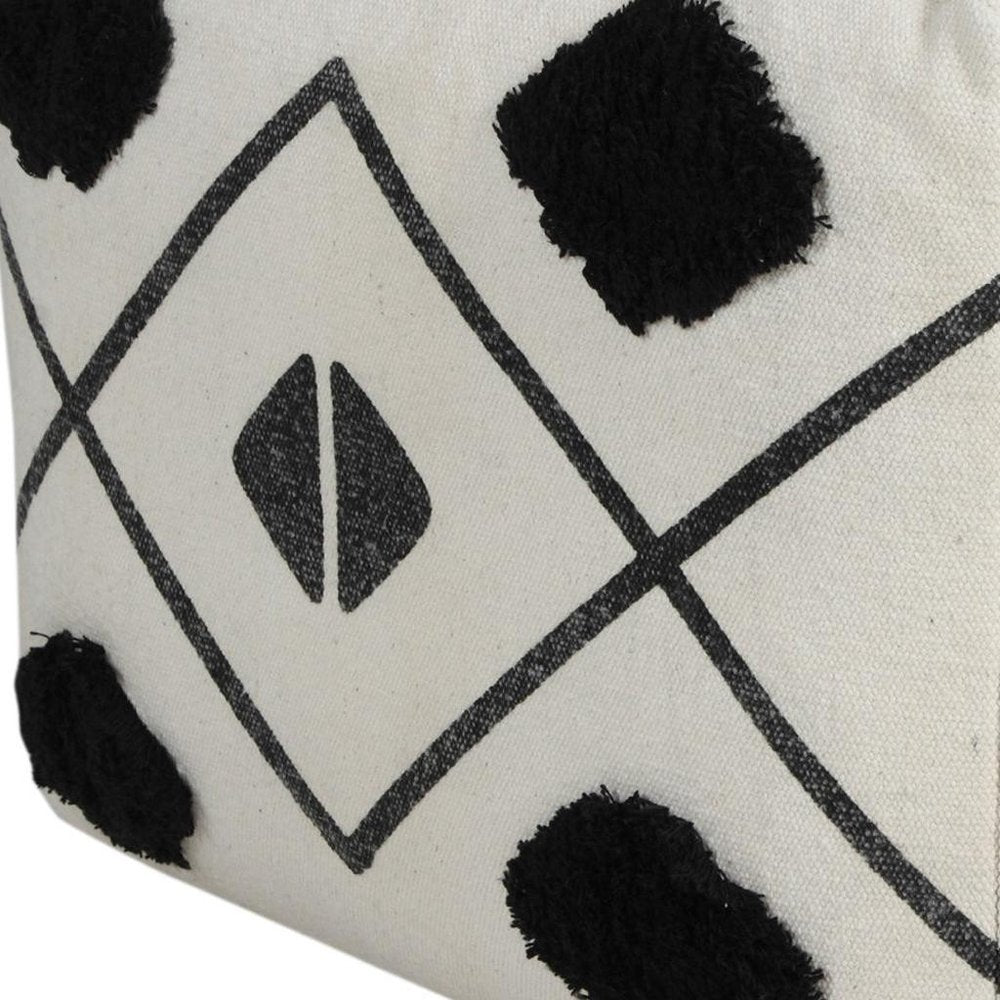 18" White Cotton Geometric Pouf Ottoman