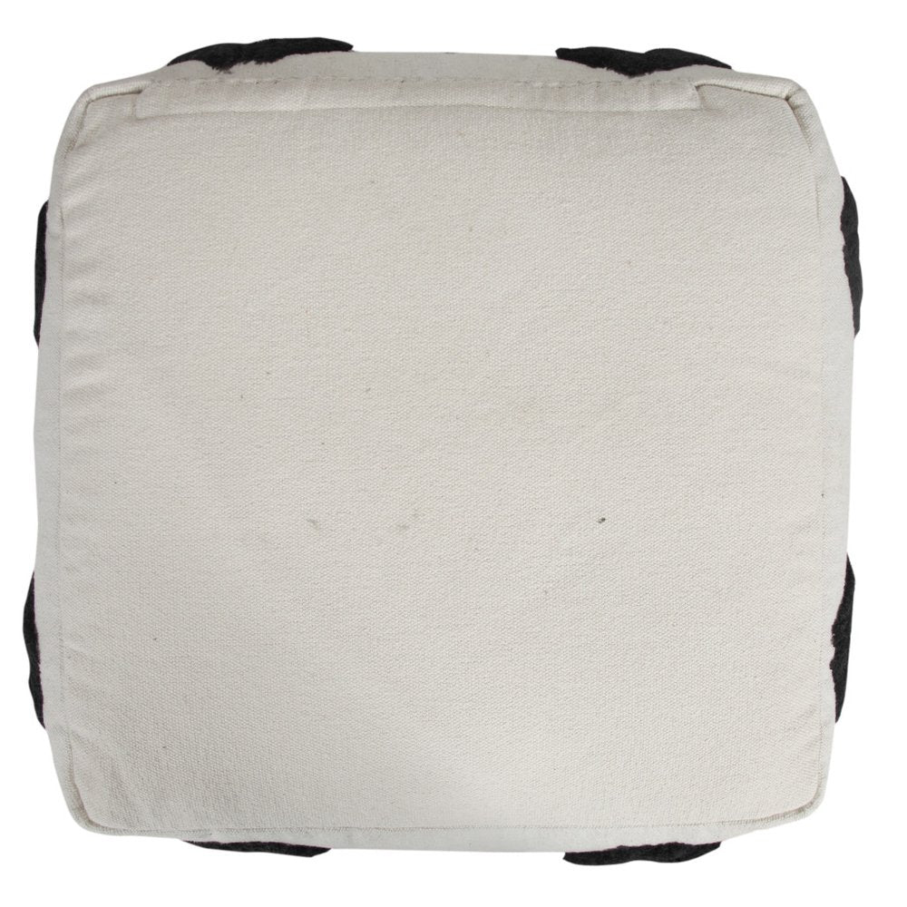 18" White Cotton Geometric Pouf Ottoman