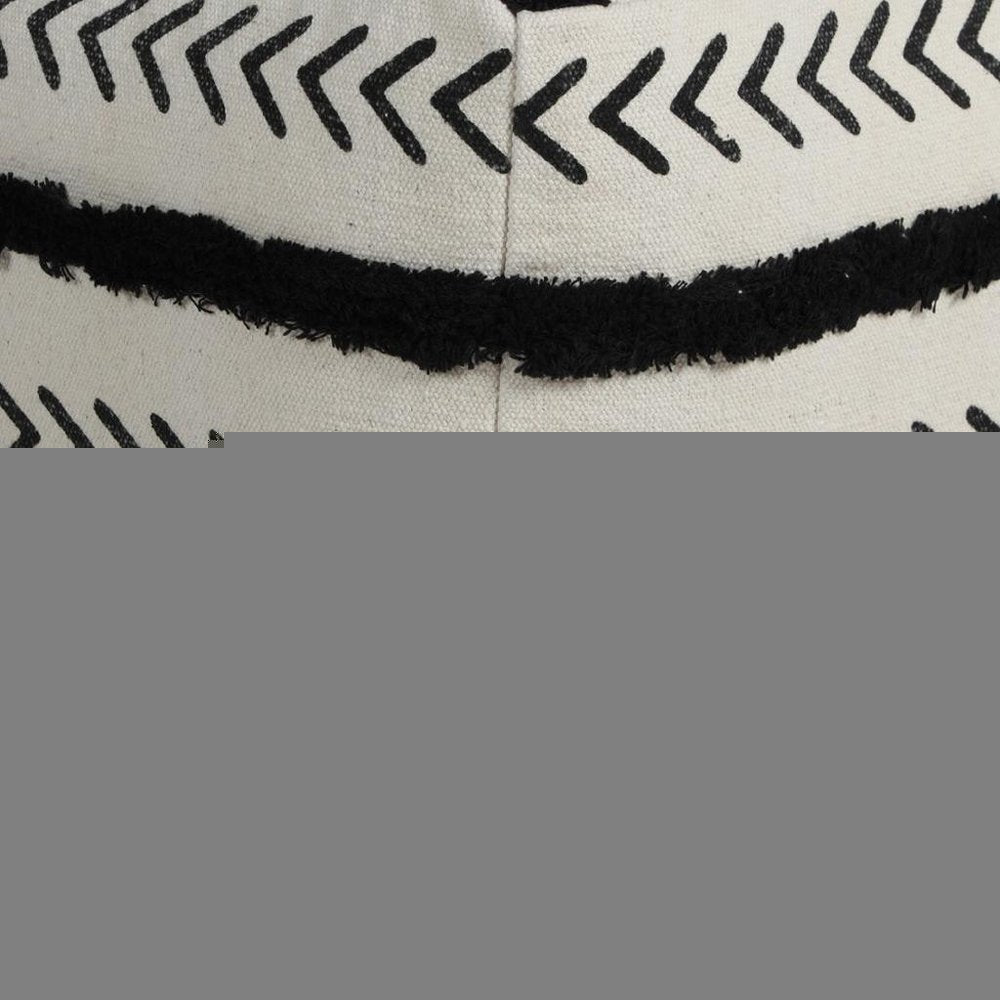 18" White Cotton Striped Pouf Ottoman