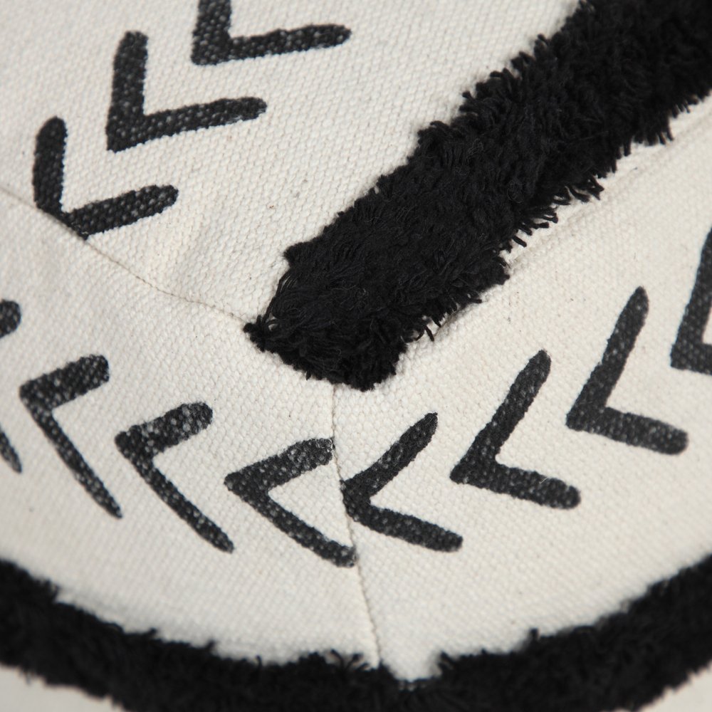 18" White Cotton Striped Pouf Ottoman