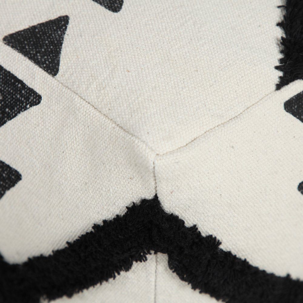 18" White Cotton Geometric Pouf Ottoman