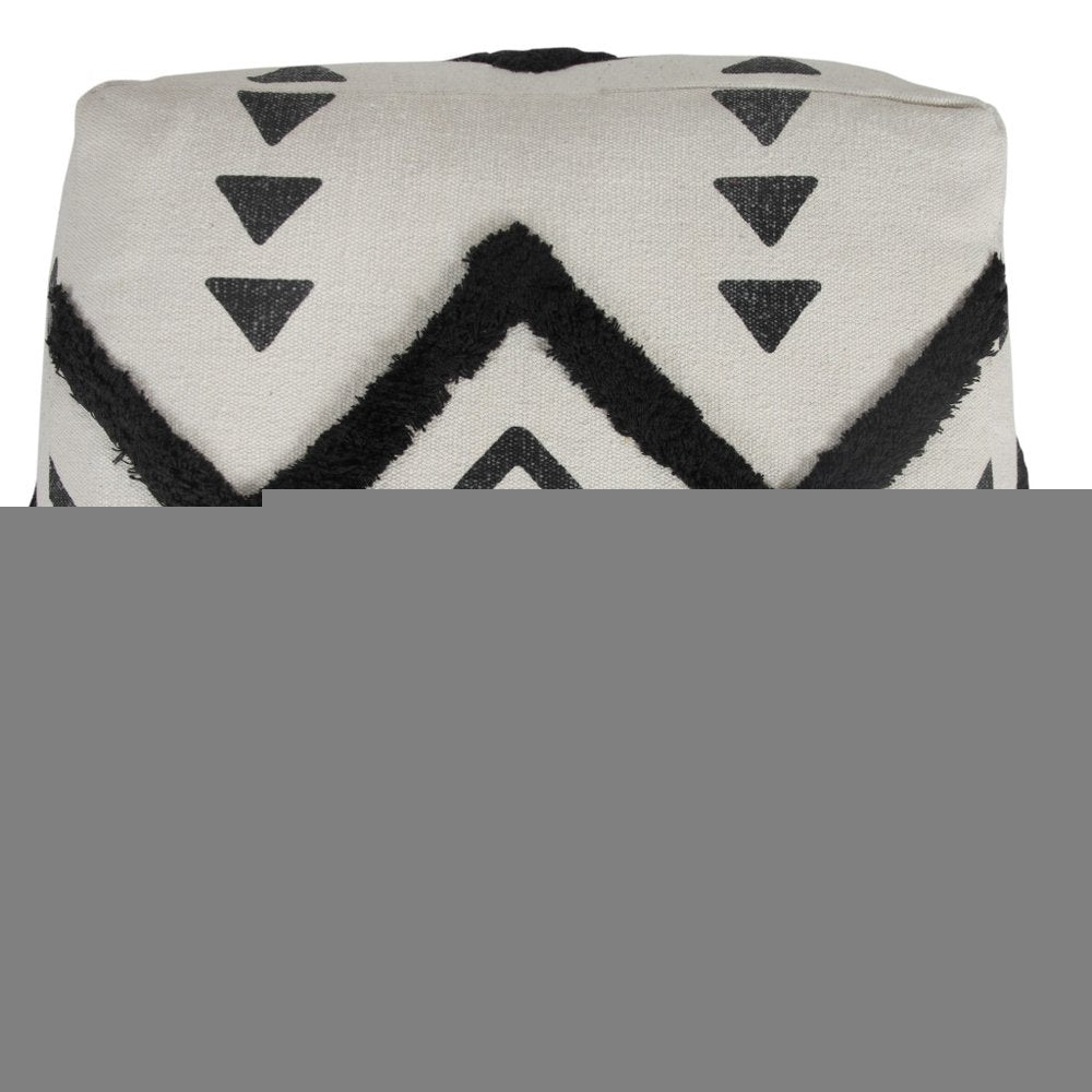 18" White Cotton Geometric Pouf Ottoman