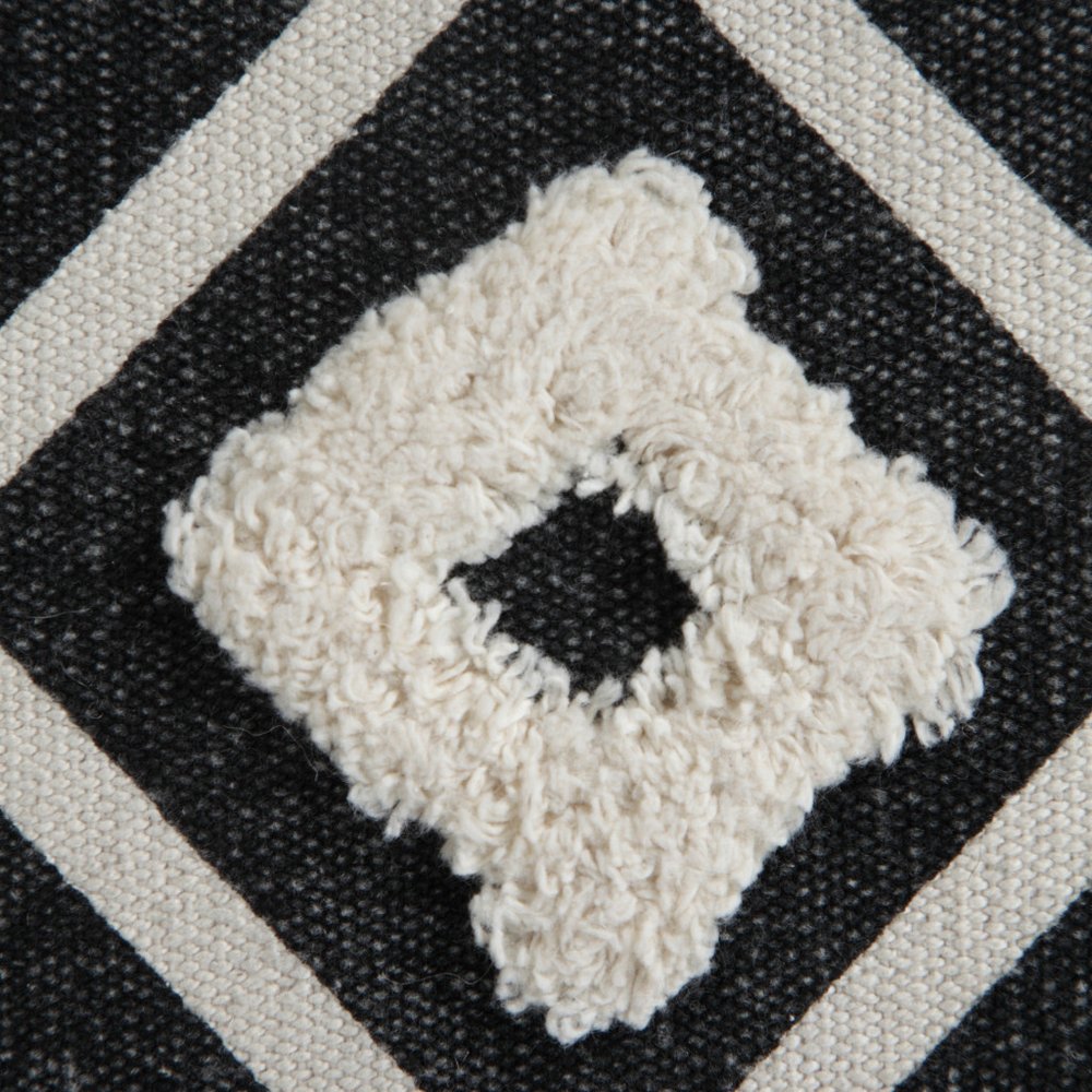 18" Black Cotton Geometric Pouf Ottoman