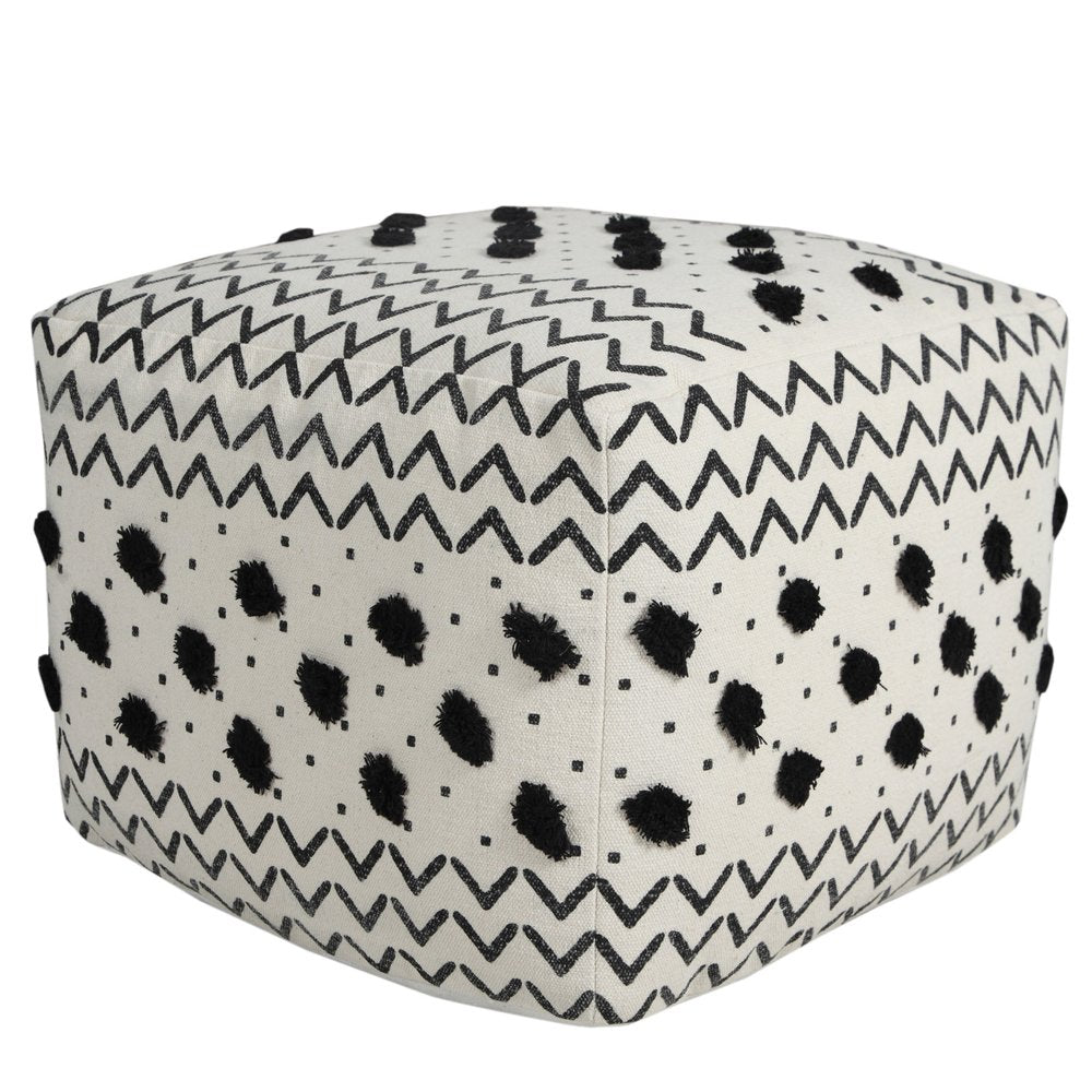 18" White Cotton Chevron Pouf Ottoman
