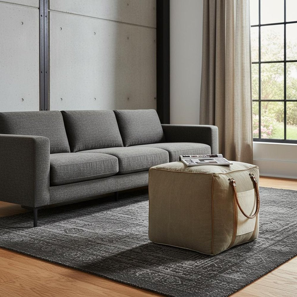 20" Gray Cotton Blend Ottoman