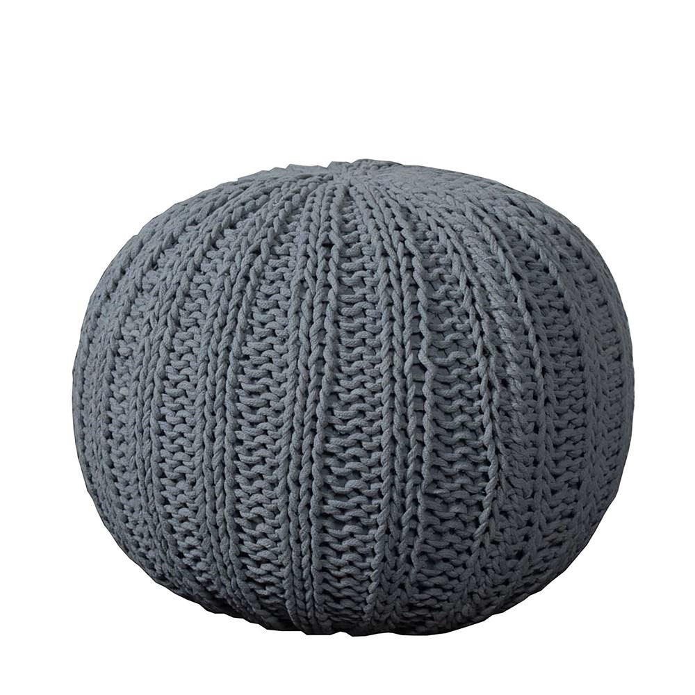 20" Blue Cotton Round Pouf Ottoman