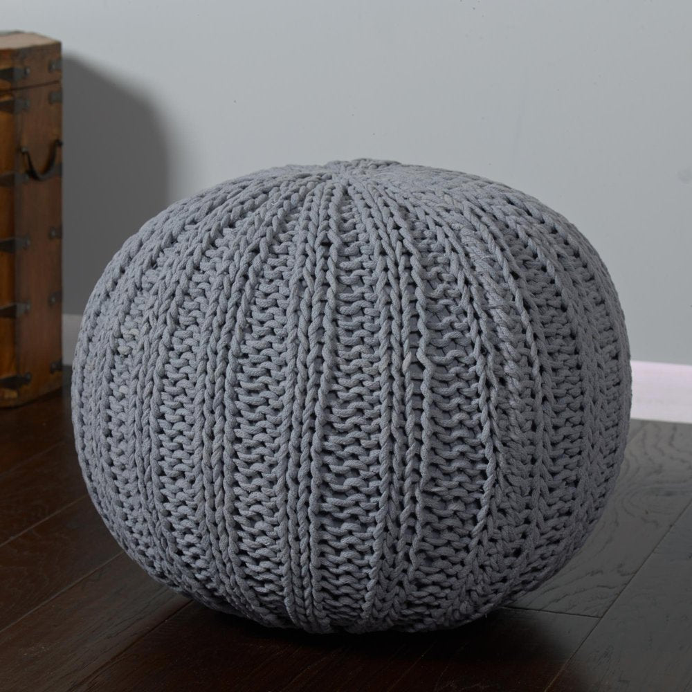 20" Gray Cotton Round Pouf Ottoman