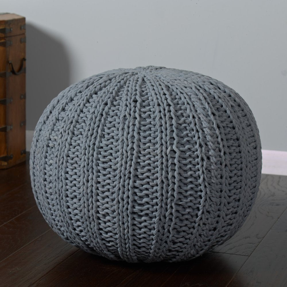 20" Blue Cotton Round Pouf Ottoman