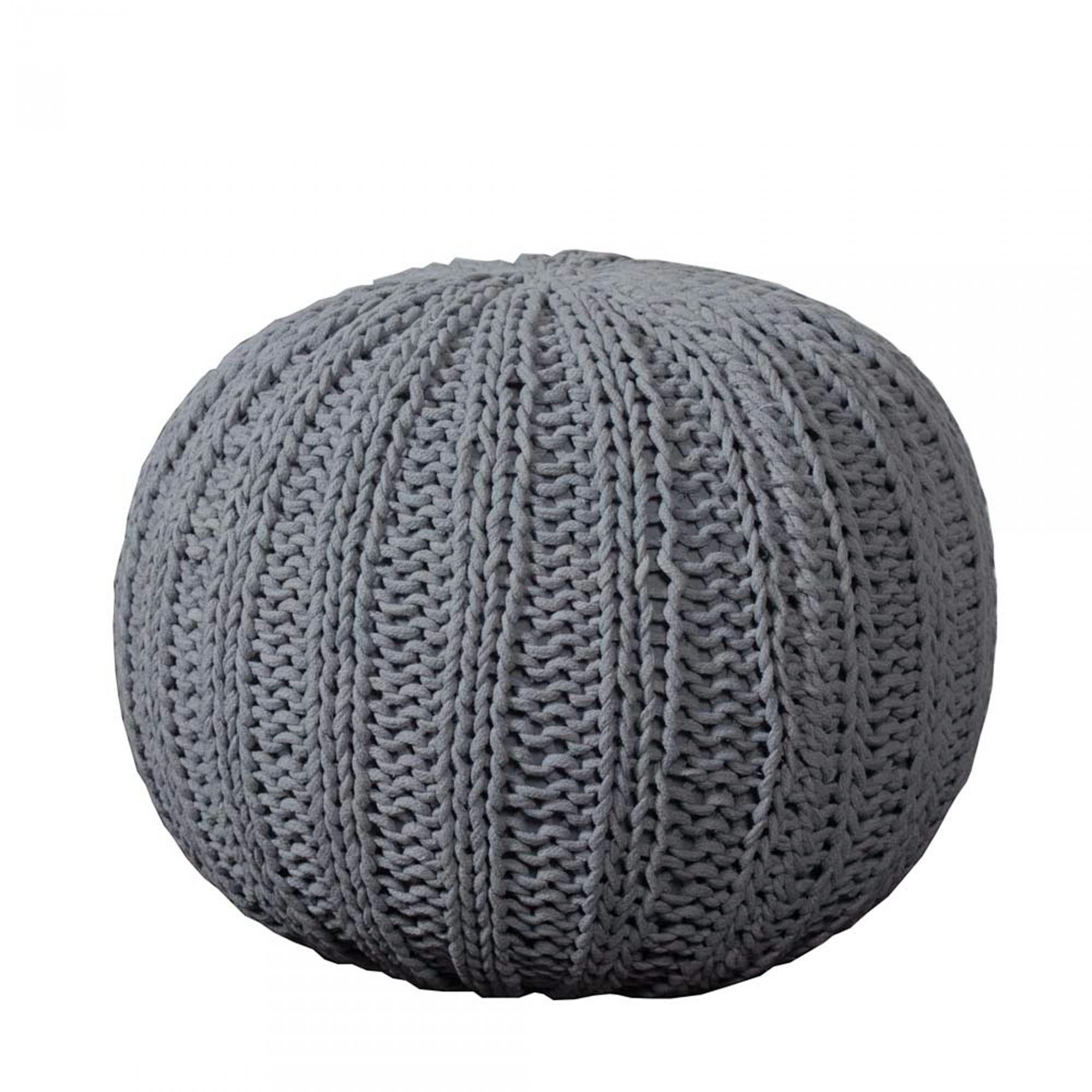 20" Gray Cotton Round Pouf Ottoman
