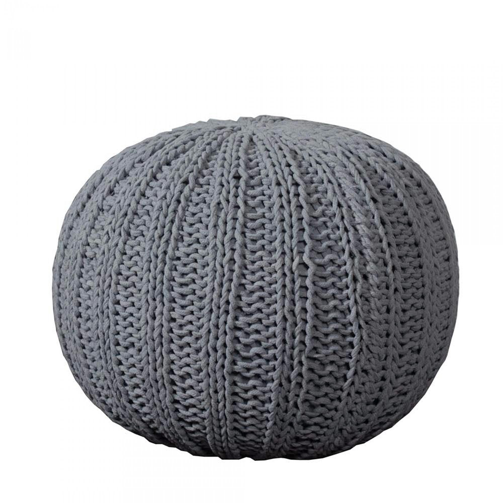 20" Gray Cotton Round Pouf Ottoman