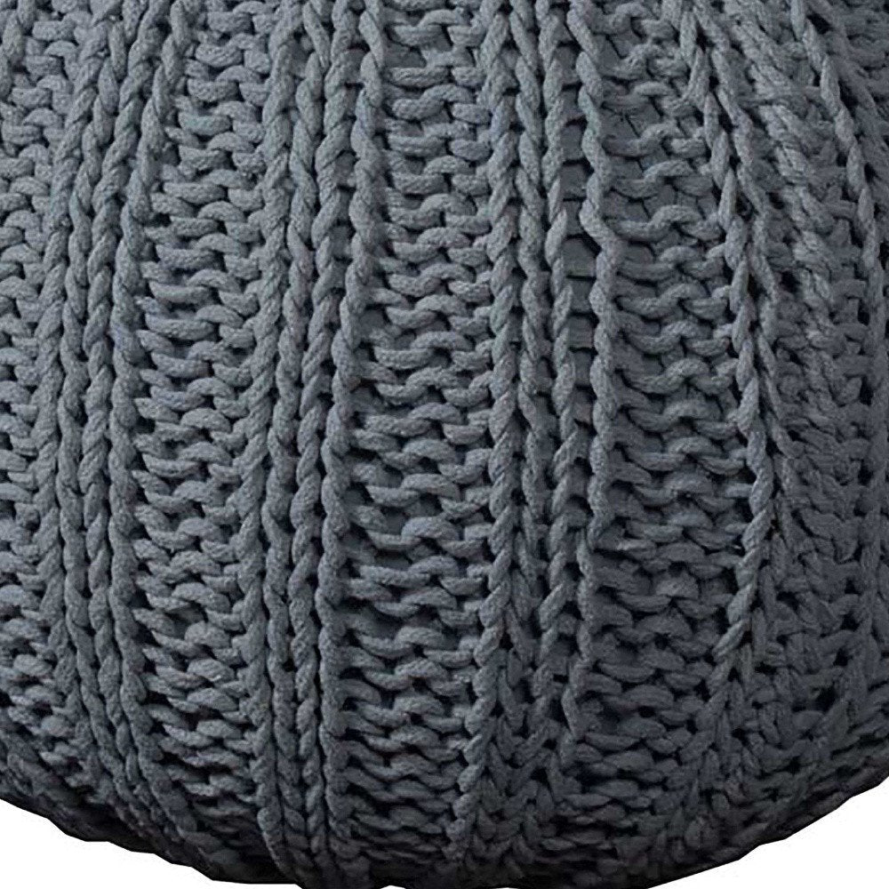 20" Blue Cotton Round Pouf Ottoman