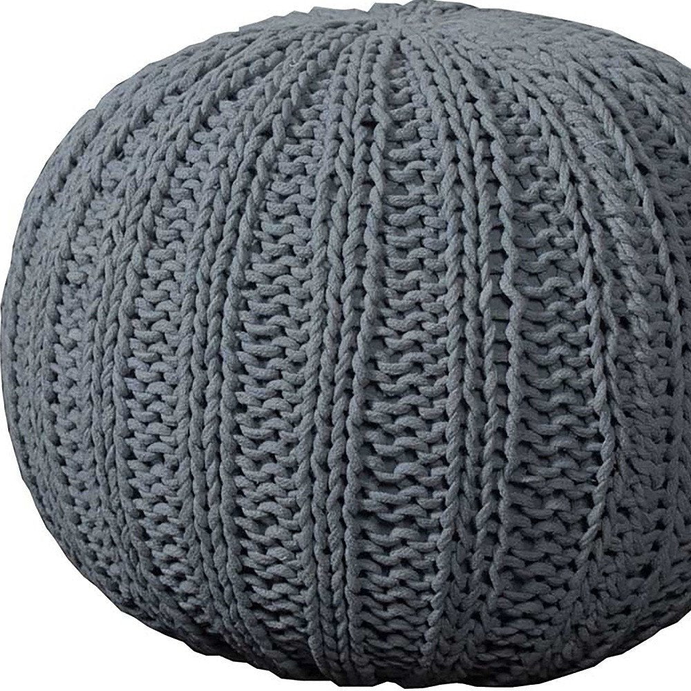 20" Blue Cotton Round Pouf Ottoman