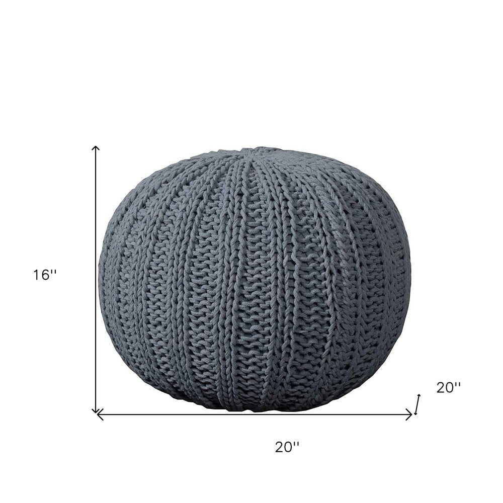 20" Blue Cotton Round Pouf Ottoman