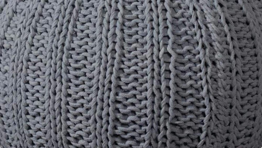 20" Gray Cotton Round Pouf Ottoman