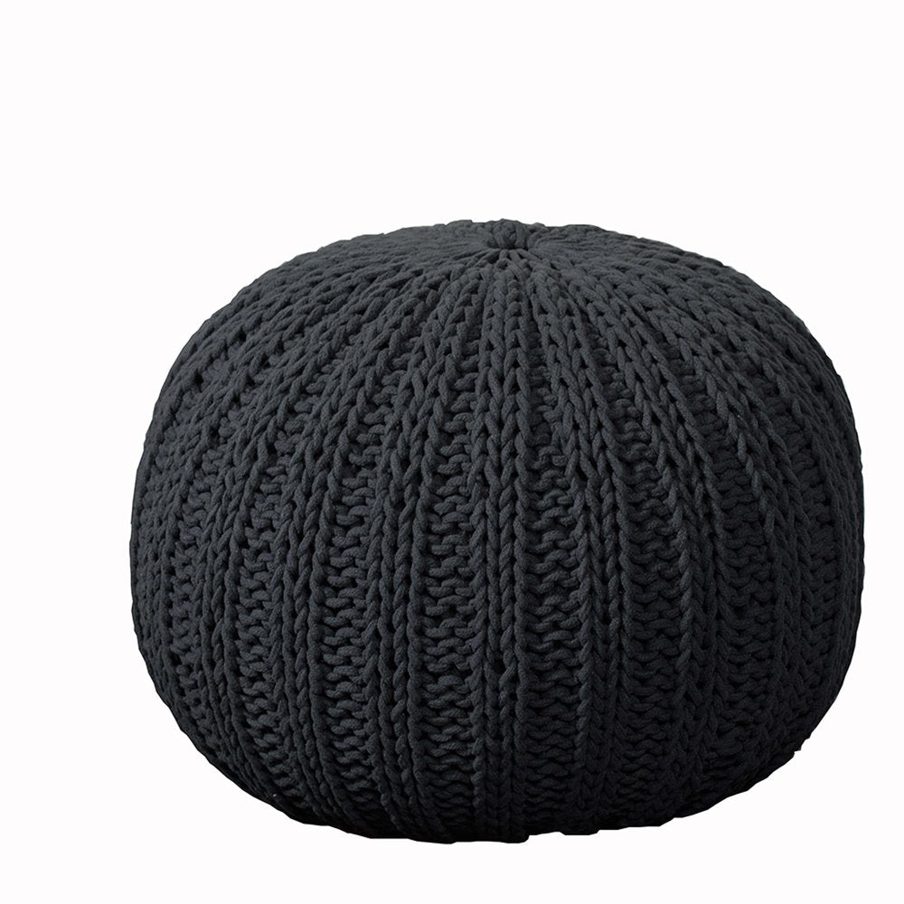 20" Blue Cotton Round Pouf Ottoman