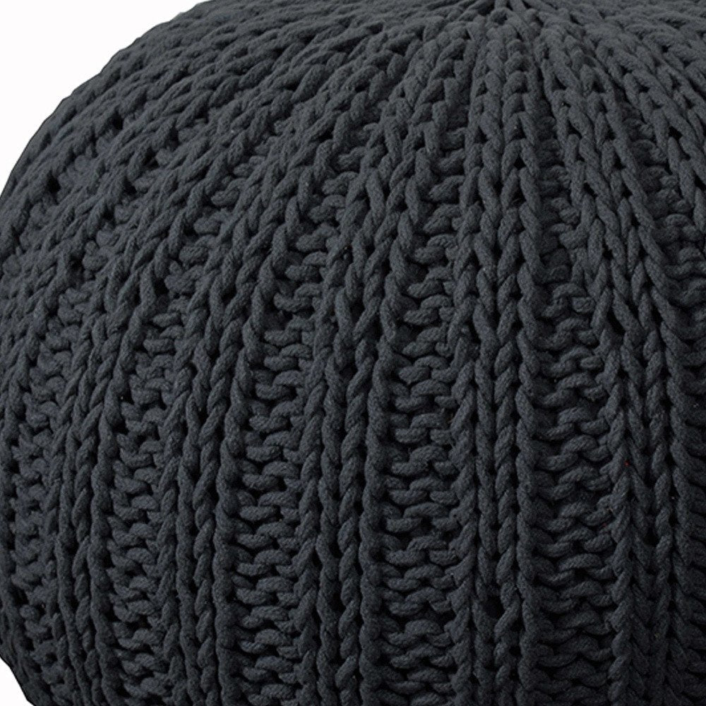 20" Blue Cotton Round Pouf Ottoman