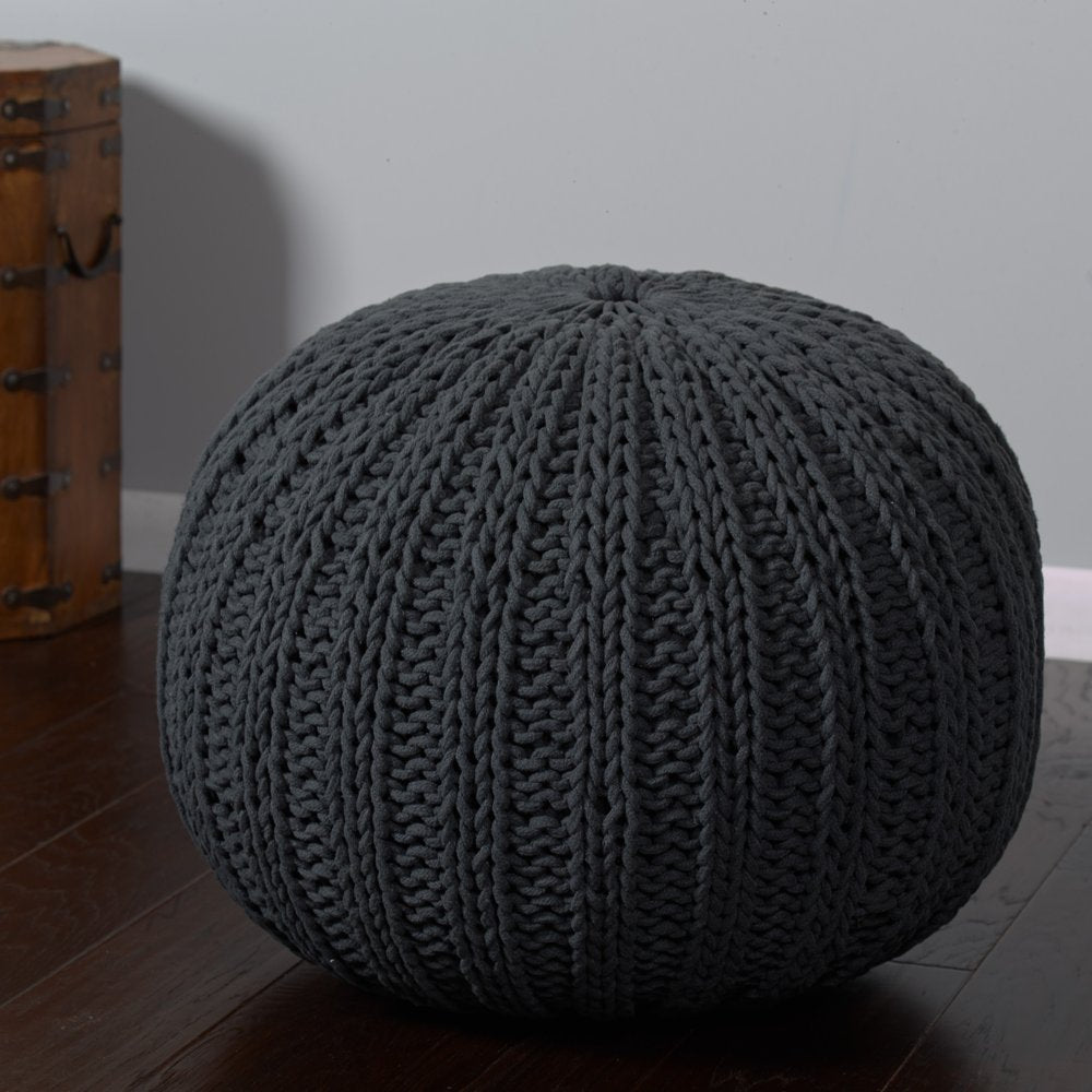 20" Blue Cotton Round Pouf Ottoman