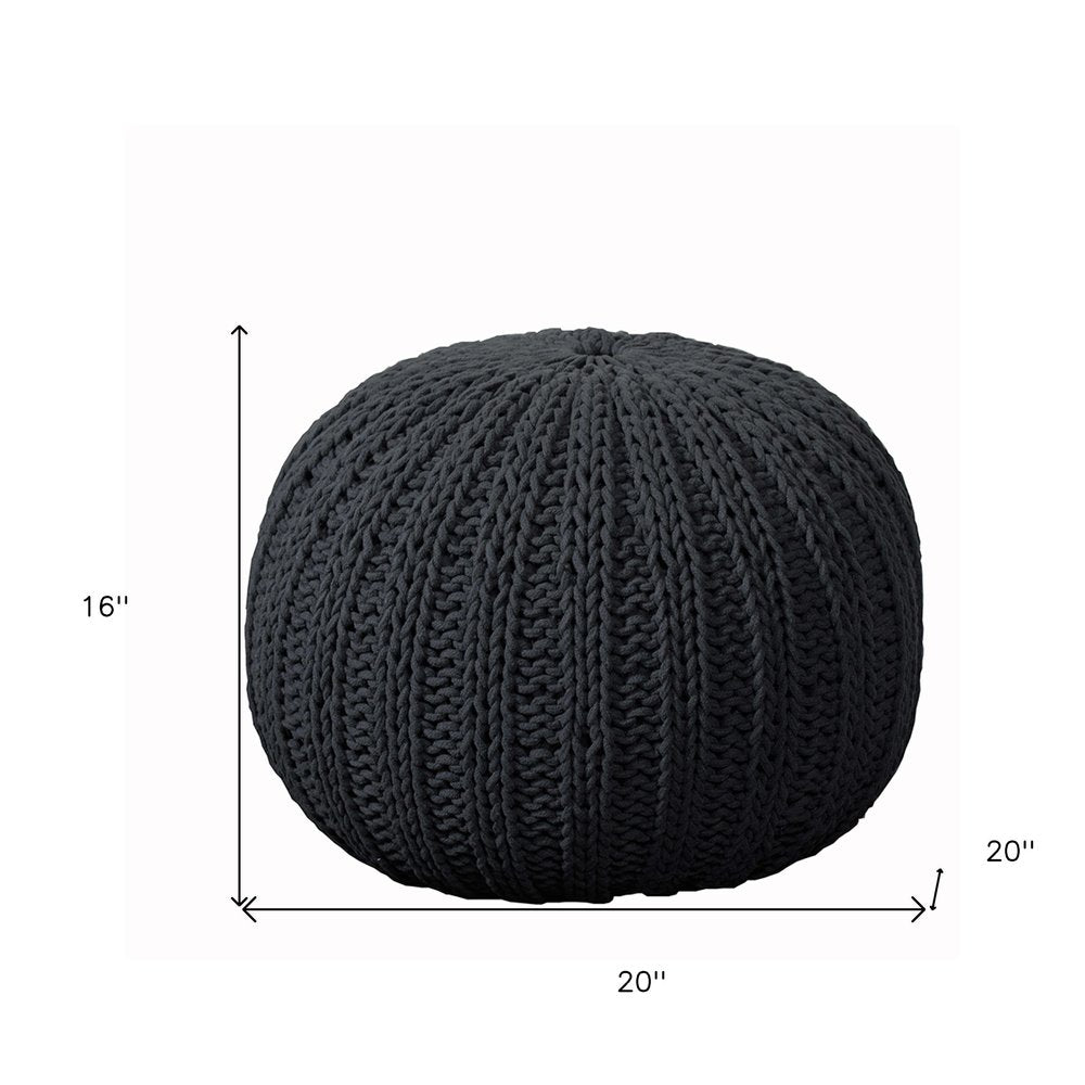 20" Gray Cotton Round Pouf Ottoman