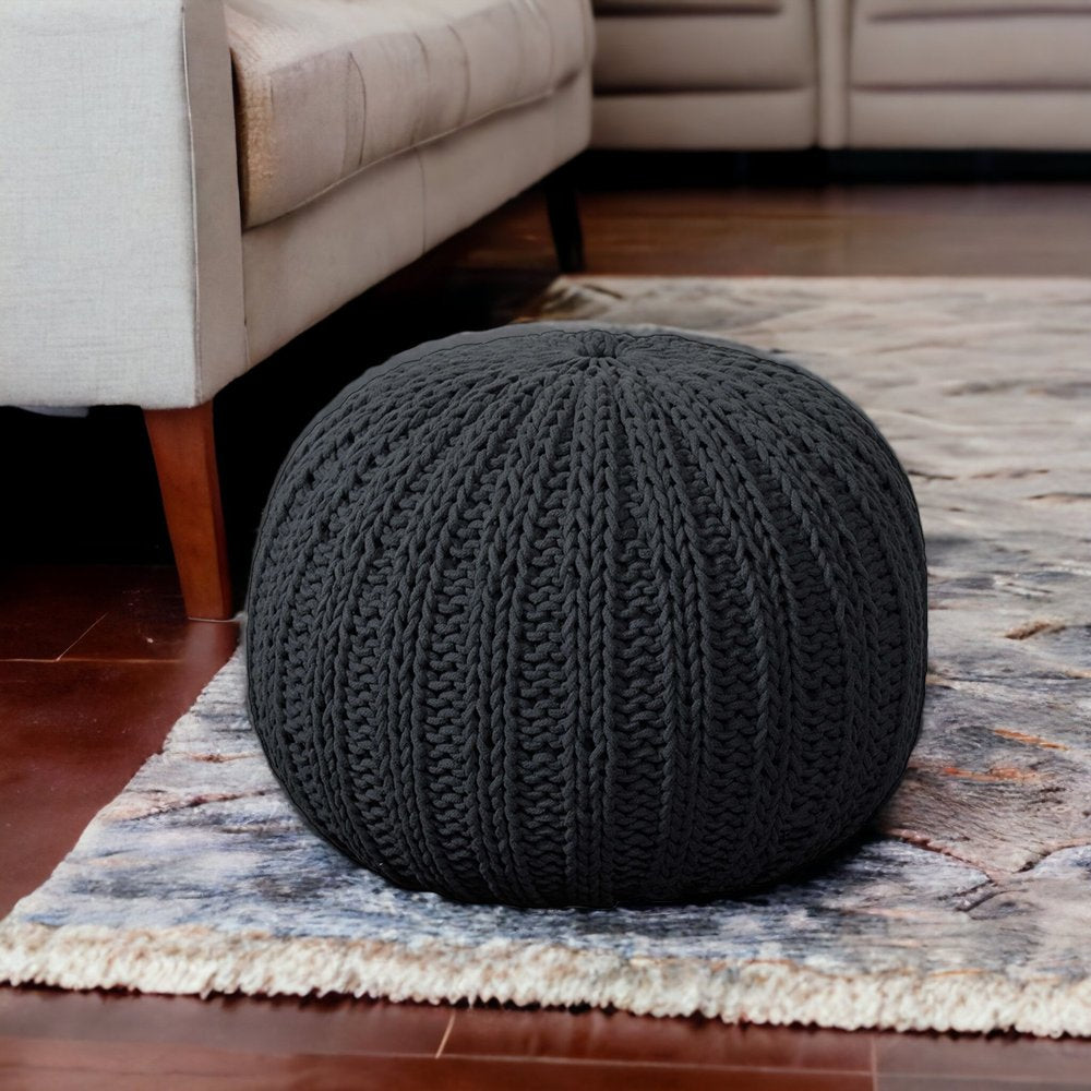 20" Blue Cotton Round Pouf Ottoman