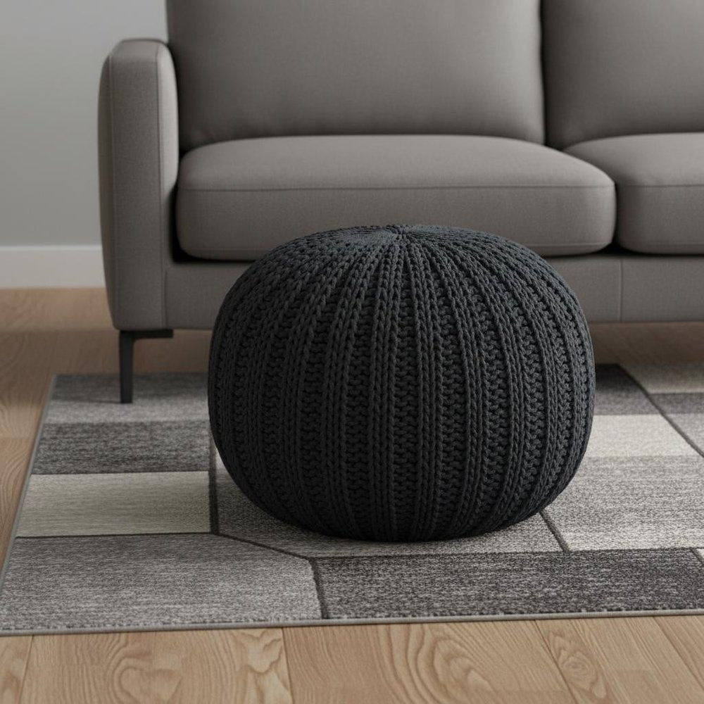 20" Gray Cotton Round Pouf Ottoman