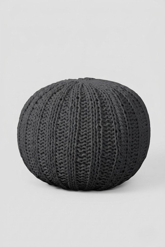 20" Gray Cotton Round Pouf Ottoman