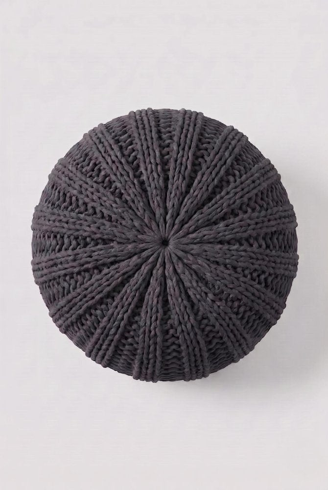 20" Gray Cotton Round Pouf Ottoman