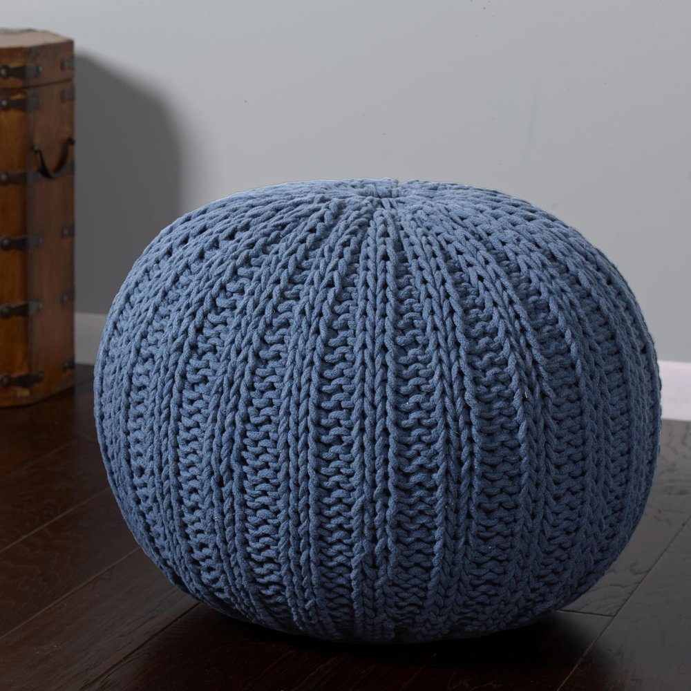 20" Gray Cotton Round Pouf Ottoman