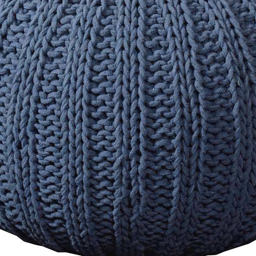 20" Blue Cotton Round Pouf Ottoman