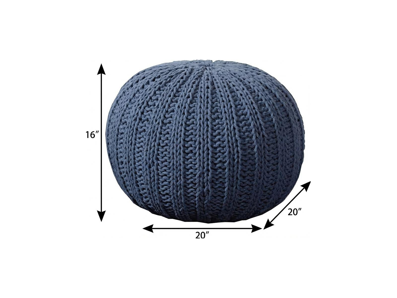 20" Blue Cotton Round Pouf Ottoman