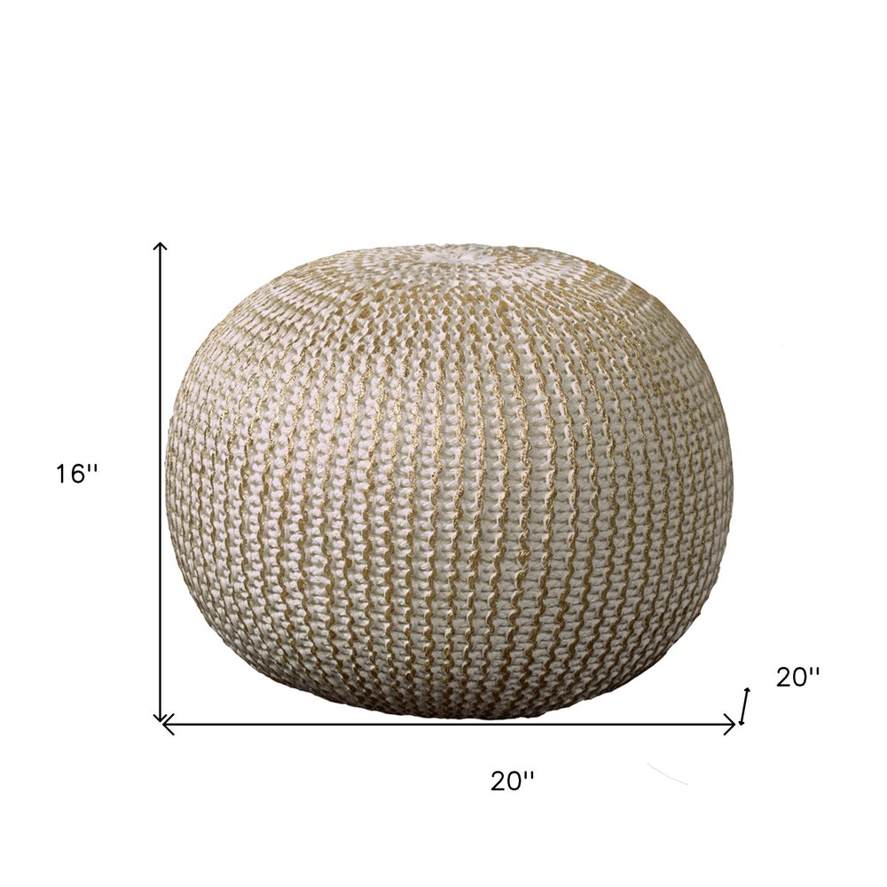 20" Gold Cotton Round Pouf Ottoman