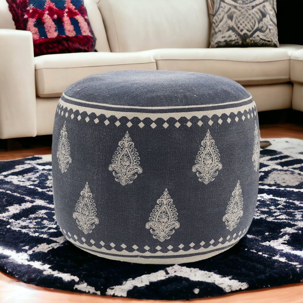 18" Blue 100% Cotton Ottoman