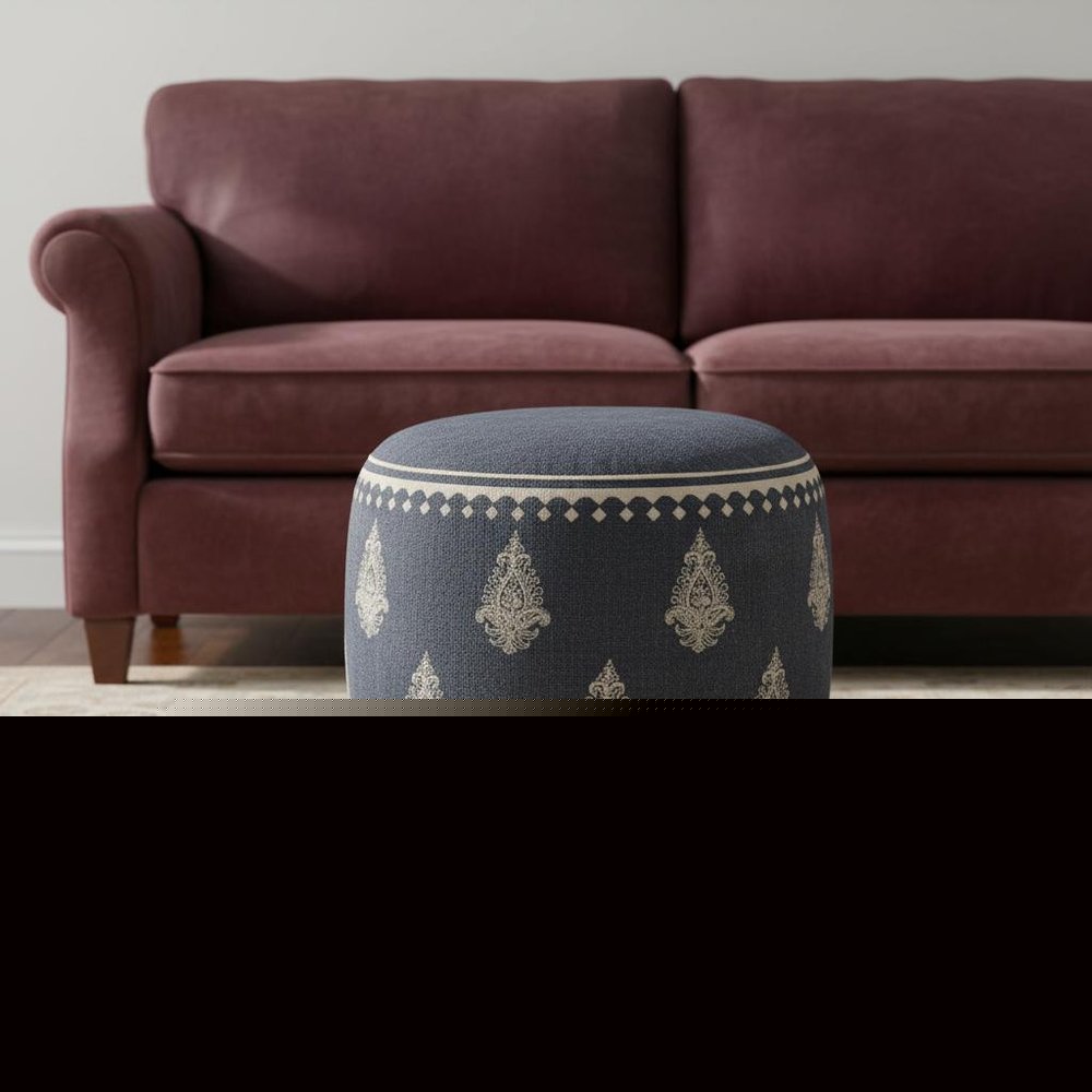 18" Blue Cotton Cylinder Paisley Pouf Ottoman