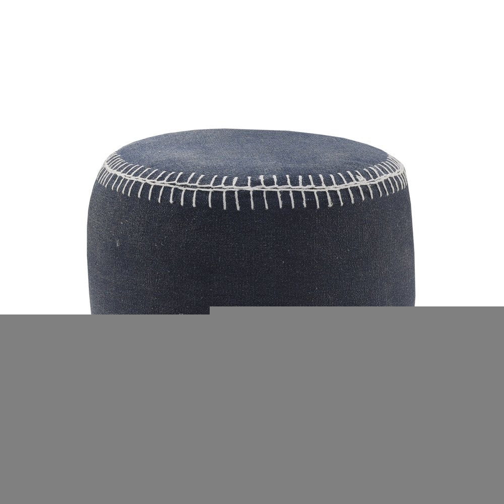 18" Blue Cotton Cylinder Striped Pouf Ottoman