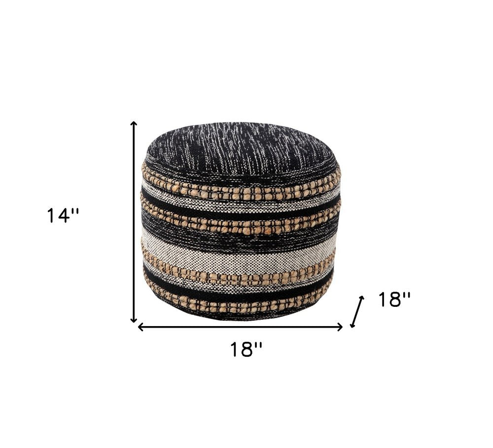 18" Black Striped Pouf Ottoman