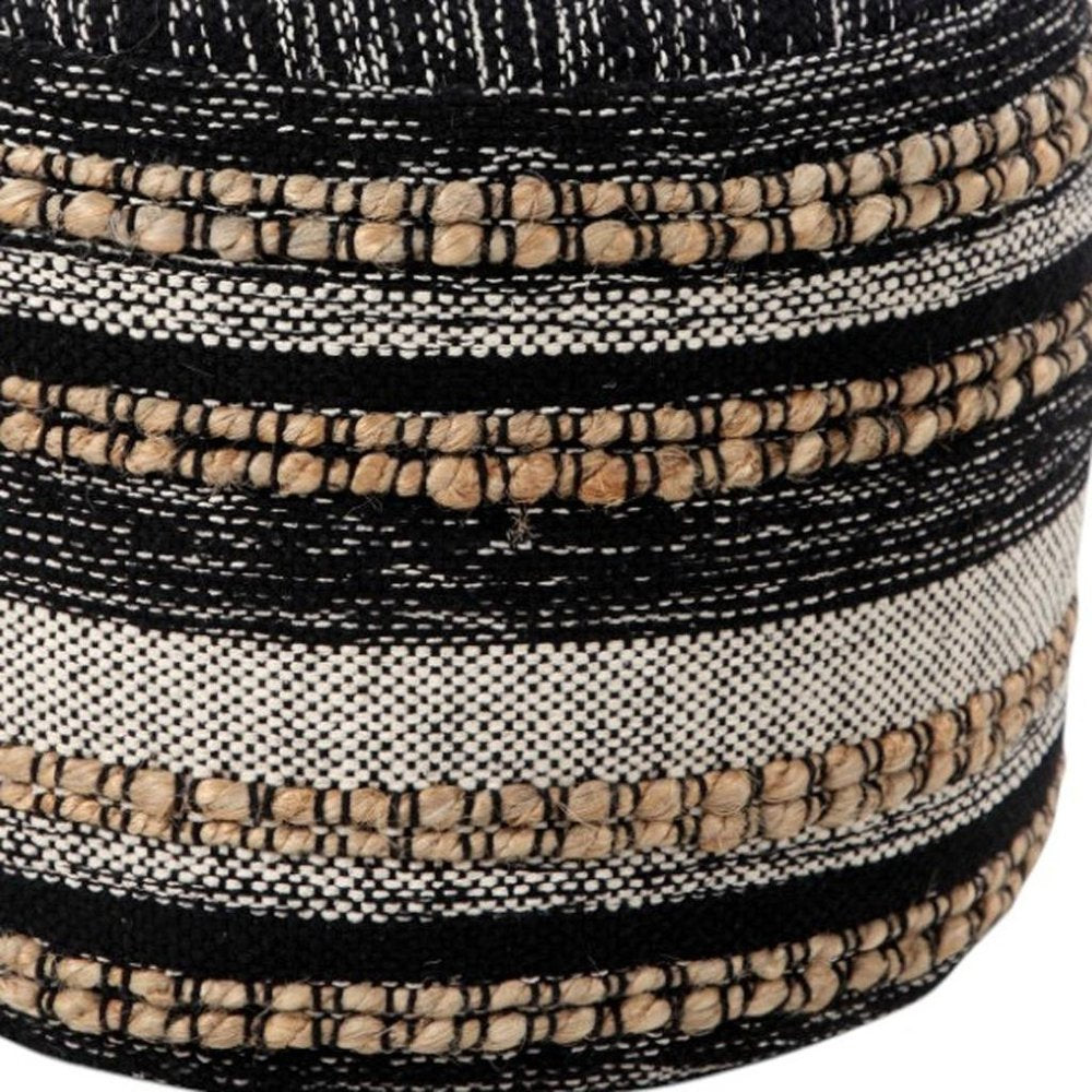18" Black Striped Pouf Ottoman