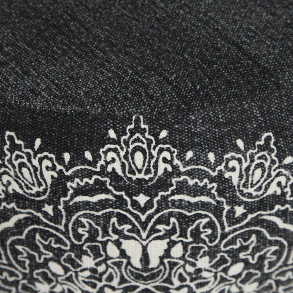 18" Black Cotton Cylinder Medallion Pouf Ottoman