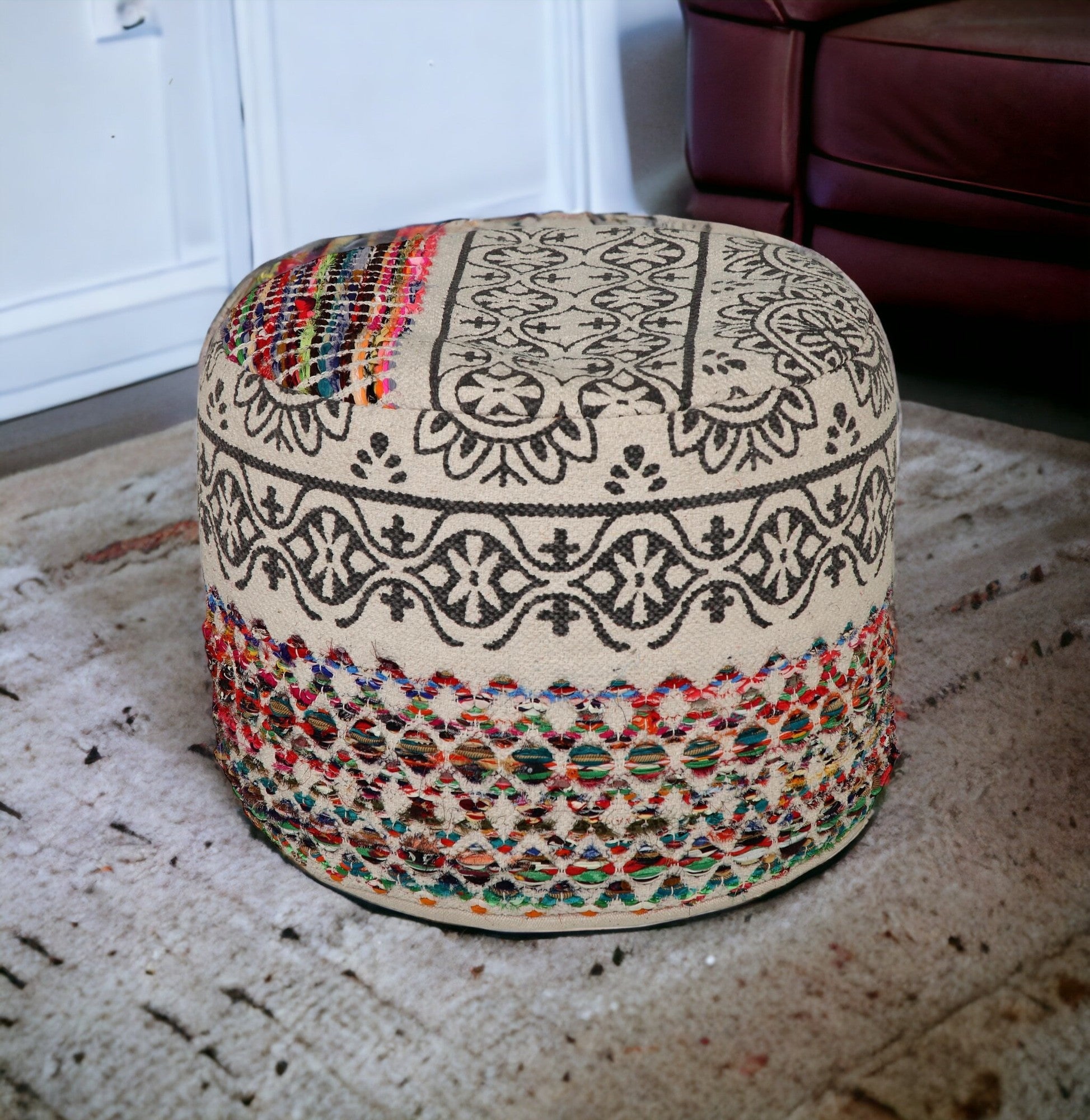 18" Multicolored Cotton Blend Ottoman