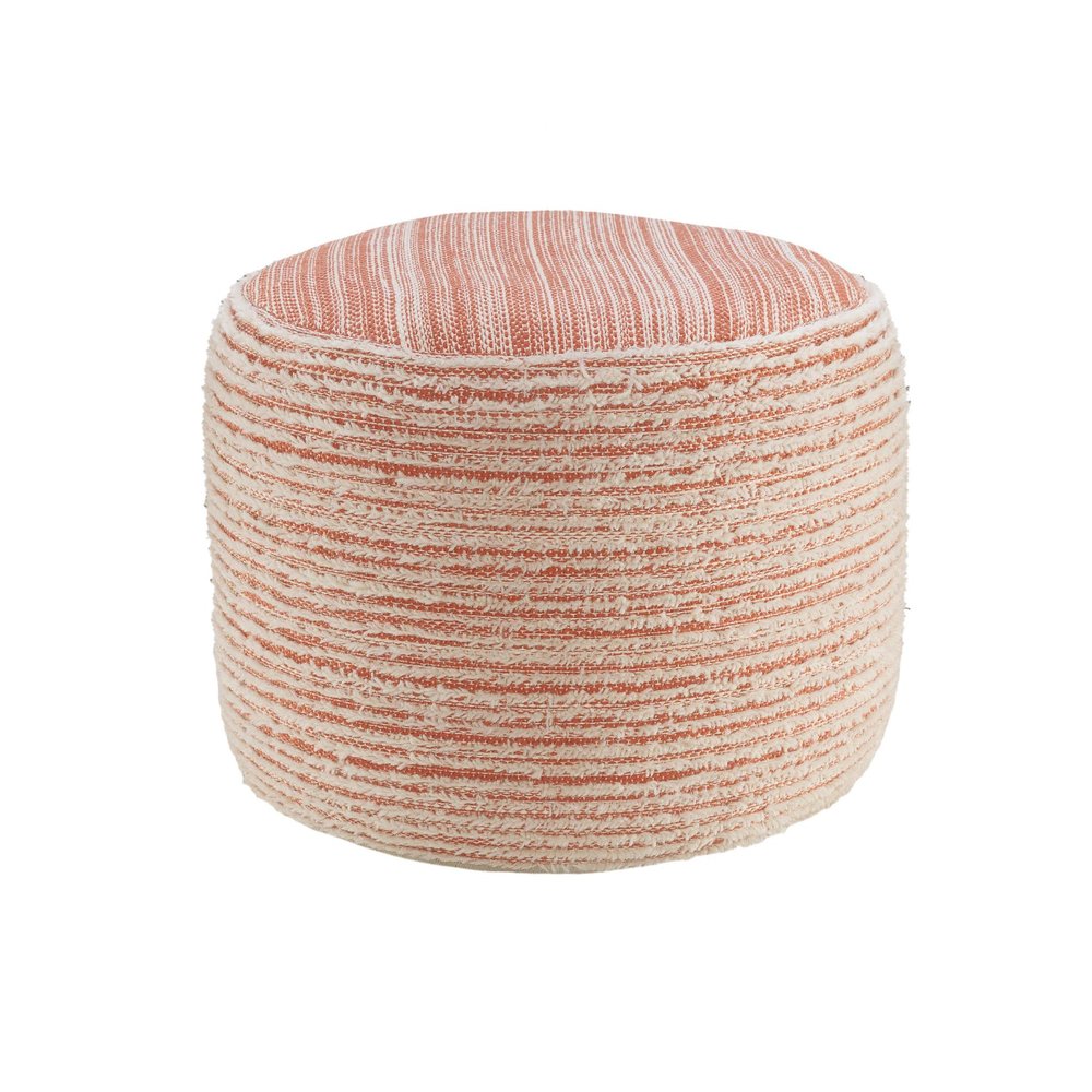 18" Blue Fabric Cylinder Striped Pouf Ottoman